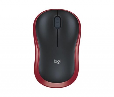 Egér, vezeték nélküli, optikai, közepes méret, USB, LOGITECH "M185", piros