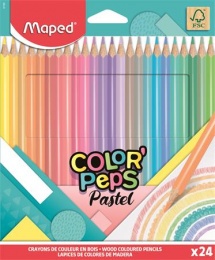 Színes ceruza készlet, háromszögletű, MAPED "Color`Peps Pastel", 24 különböző pasztell szín