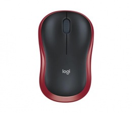 Egér, vezeték nélküli, optikai, közepes méret, USB, LOGITECH "M185", piros